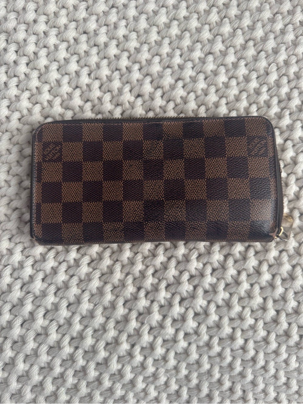 Louis Vuitton Damier Ebene Checker Zip Wallet - Brown & Dark Brown 2015